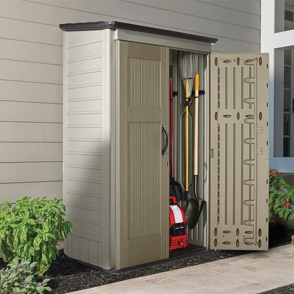 Resin Vertical Outdoor Storage Shed with Two Lockable Doors