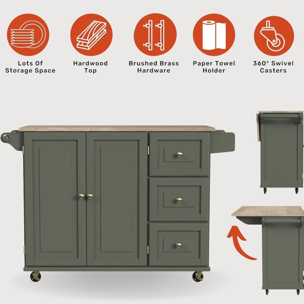 Kitchen Island Cart with Storage & Drop Leaf