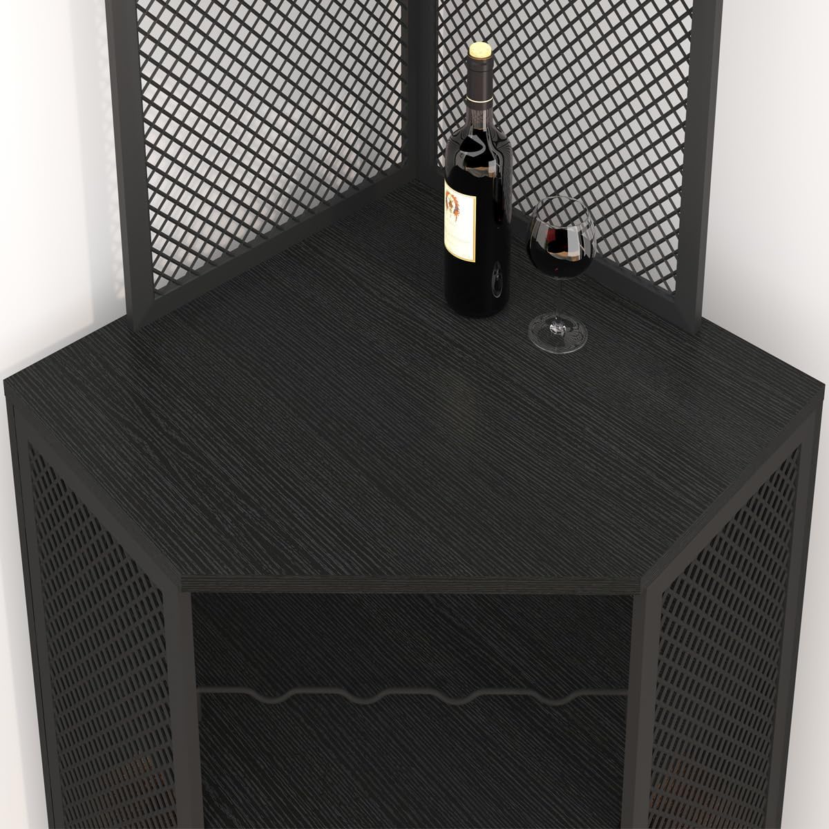 Corner Bar Wine Storage Cabinet with Adjustable Shelf & Glass Holder