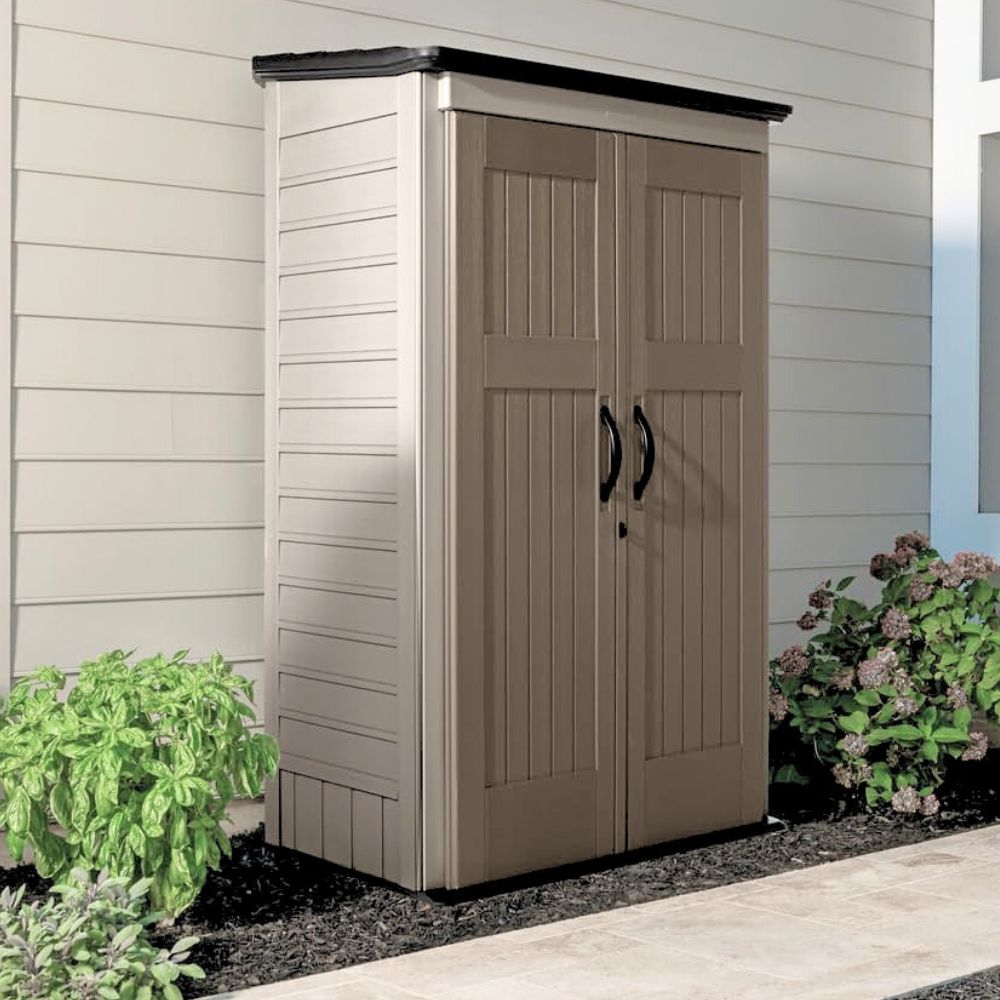 Resin Vertical Outdoor Storage Shed with Two Lockable Doors