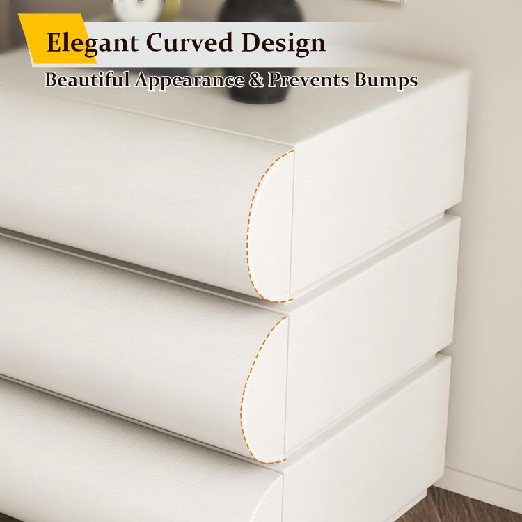 Leather Wrapped Nightstand with 3 Wooden Drawers & Curved Designed