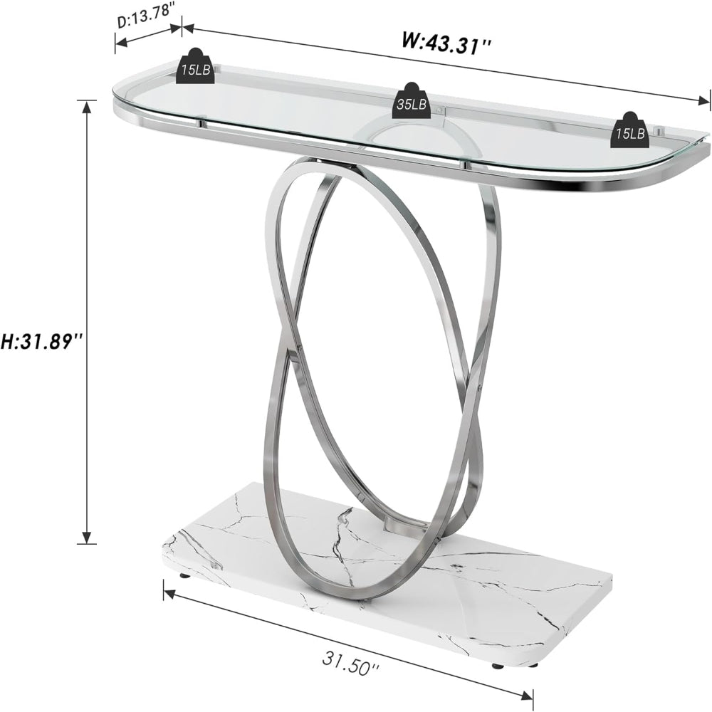 Glass Console Table with Metal Frame & Marble Base