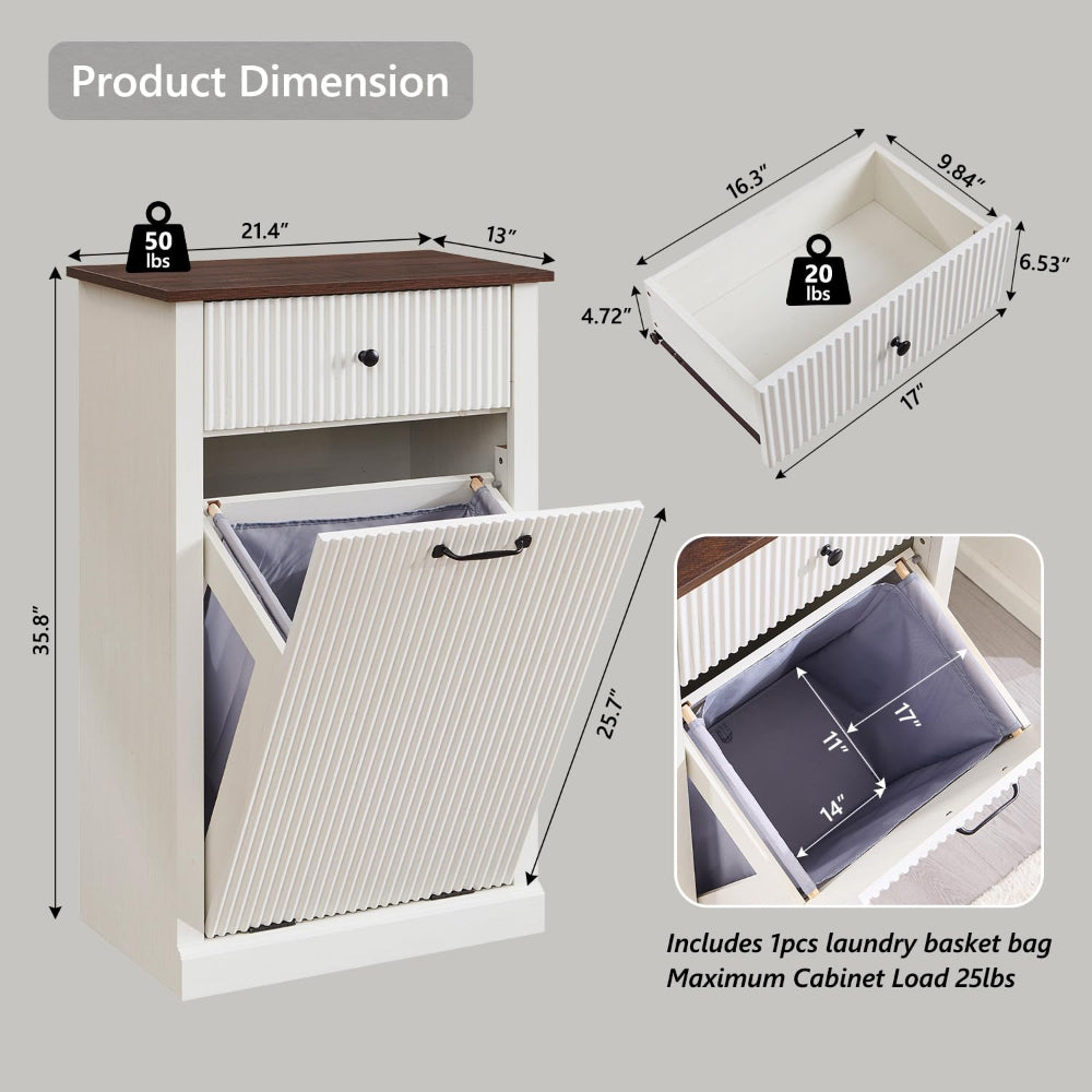10 Gallon Tilt-Out Trash Can Cabinet with One Drawer & Fluted Design