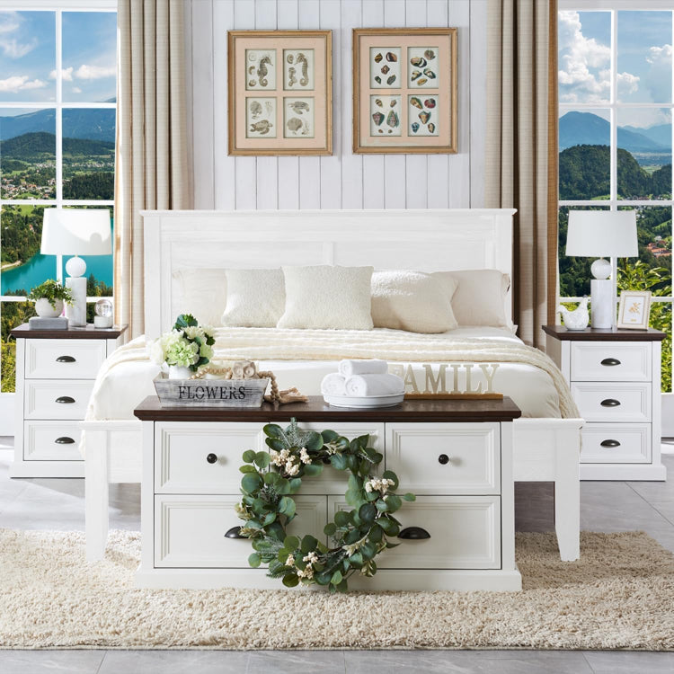 Farmhouse Wooden Nightstand with 3 Drawers & USB Ports