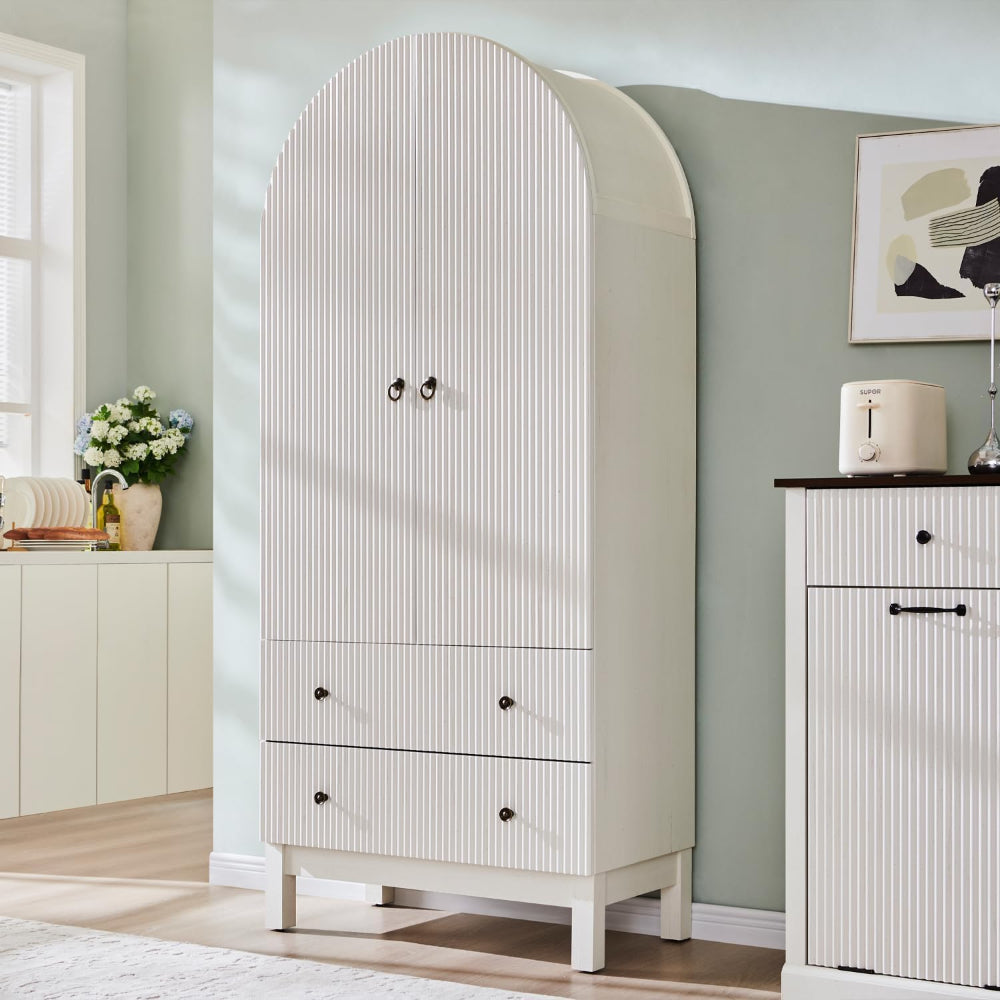 Arched Fluted Kitchen Pantry with 2 Storage Drawers