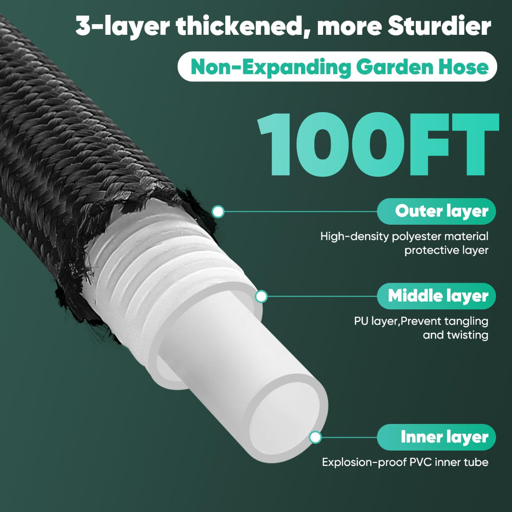 Leak-Proof 100FT Garden Hose - Lightweight & Wear-Resistant