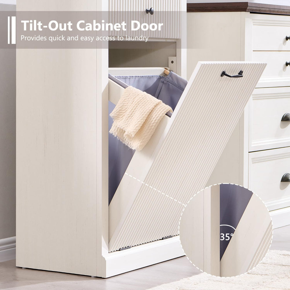 10 Gallon Tilt-Out Trash Can Cabinet with One Drawer & Fluted Design