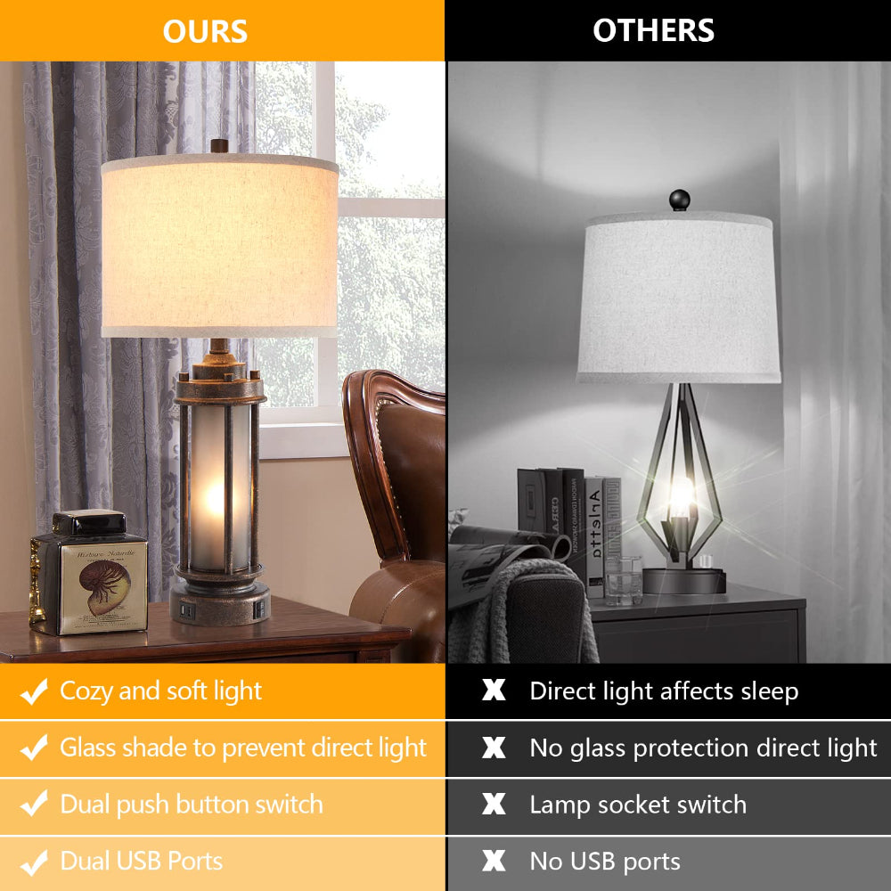 Farmhouse Lamps Set of 2 with USB & Night Light - Bronze