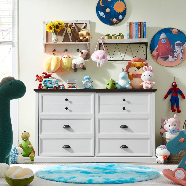 Farmhouse Wooden 6 Drawers Dresser Bedroom Storage Organizer