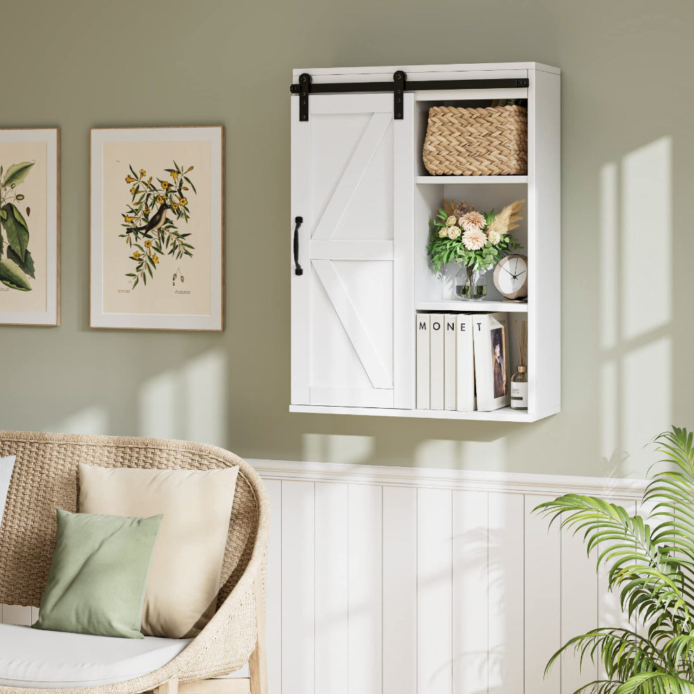 Bathroom Cabinet Wall Mounted - Farmhouse Barn Door Storage