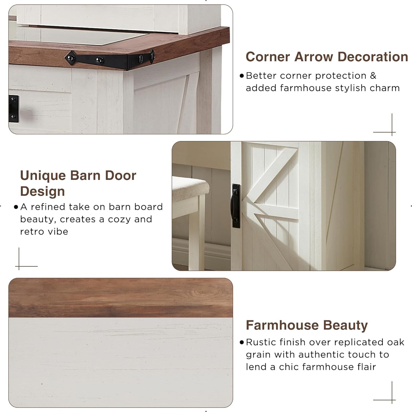 Farmhouse Vanity Desk with Lighted Mirror & Glass Top