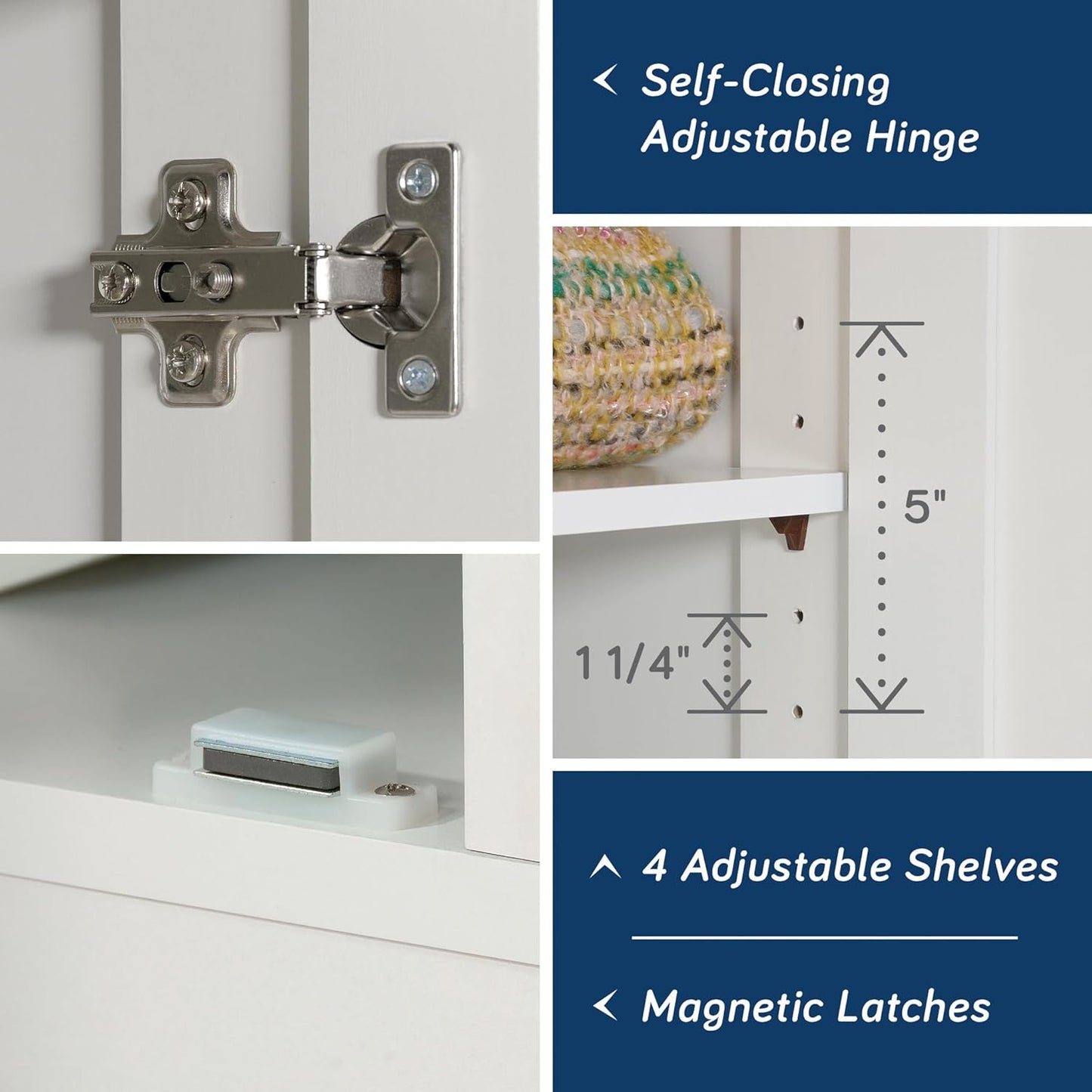 Storage Cabinet with Adjustable Shelves & Sturdy Hinges