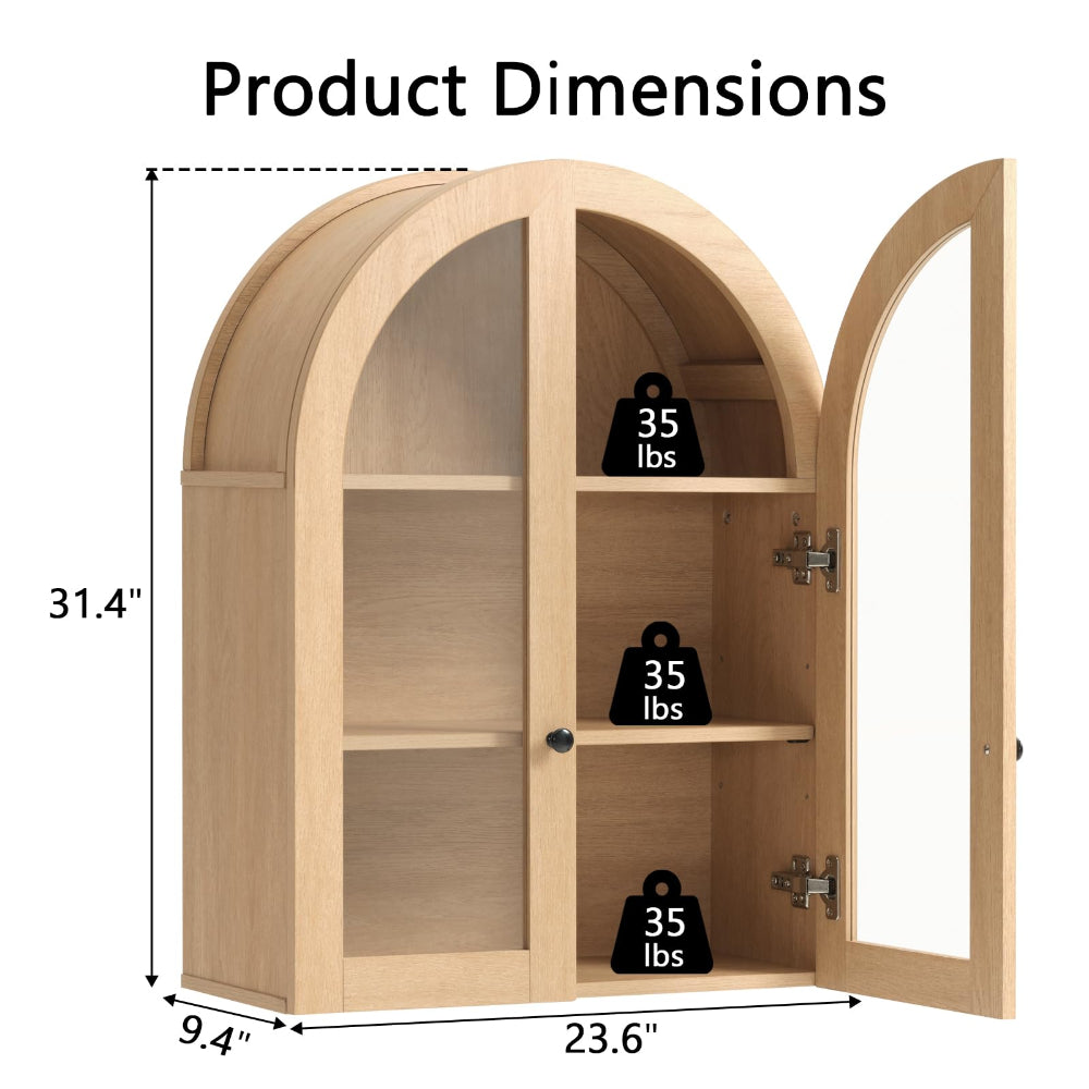 Over Toilet Storage Cabinet: Adjustable Shelves & Glass Door