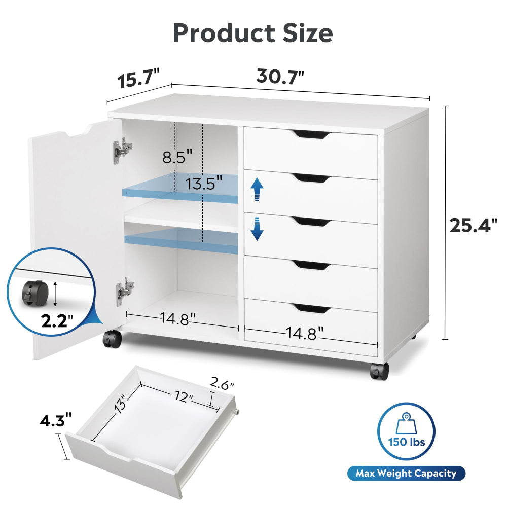 DEVAISE 5-Drawer Wood Dresser & Mobile Storage Cabinet