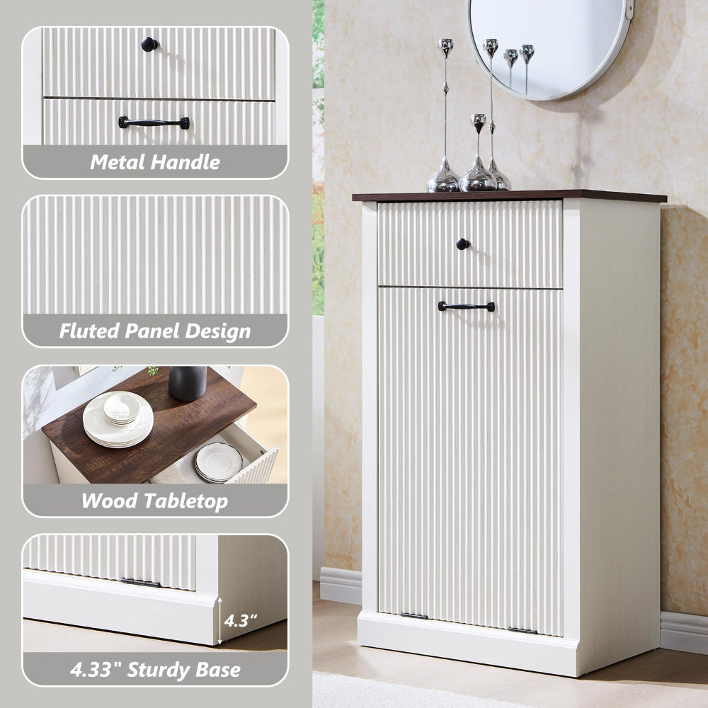 10 Gallon Tilt-Out Trash Can Cabinet with One Drawer & Fluted Design