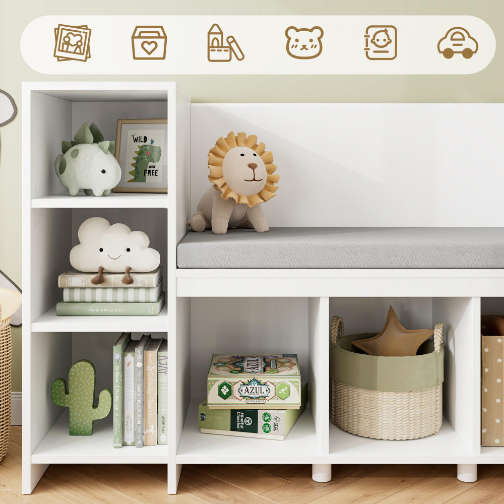 Kids Reading Nook & Bookshelf with Storage Bench - White
