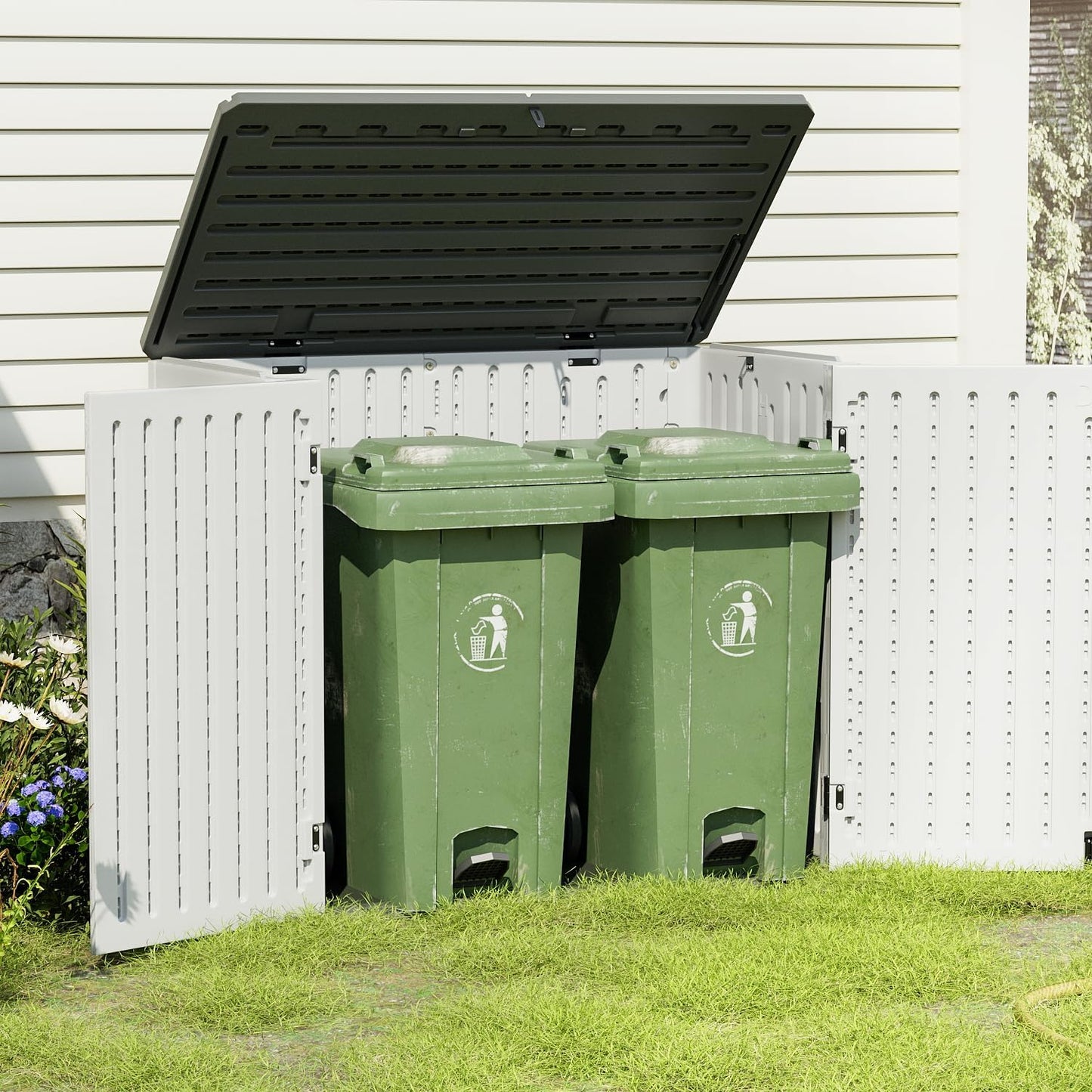 Resin Outdoor Bin Storage Shed with Lockable Lid
