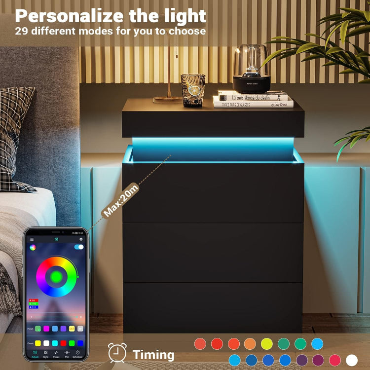 Modern Wooden Nightstand with USB Ports Sliding Top & 3 Drawers