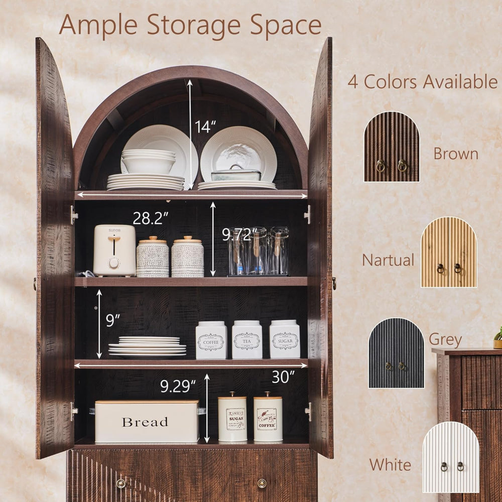 Arched Fluted Kitchen Pantry with 2 Storage Drawers