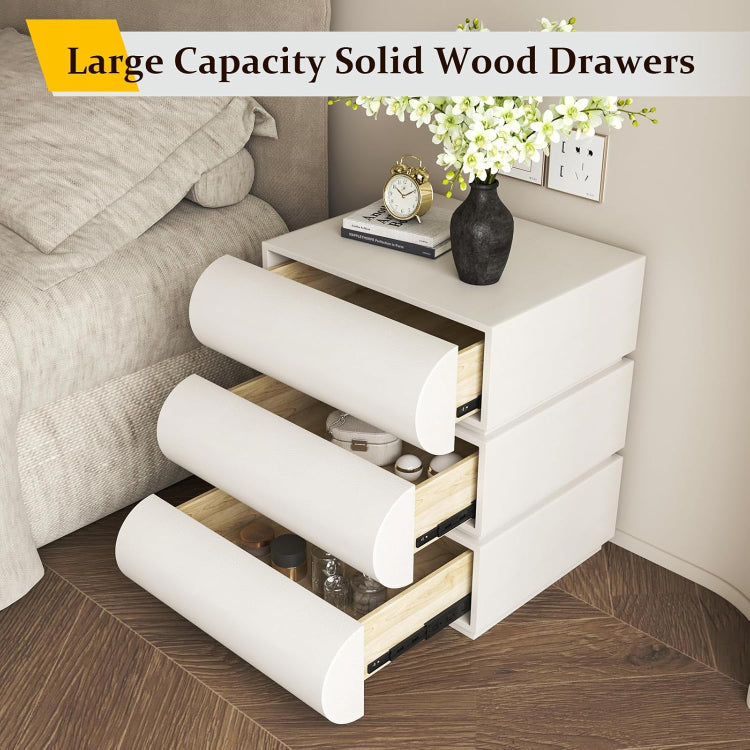 Leather Wrapped Nightstand with 3 Wooden Drawers & Curved Designed