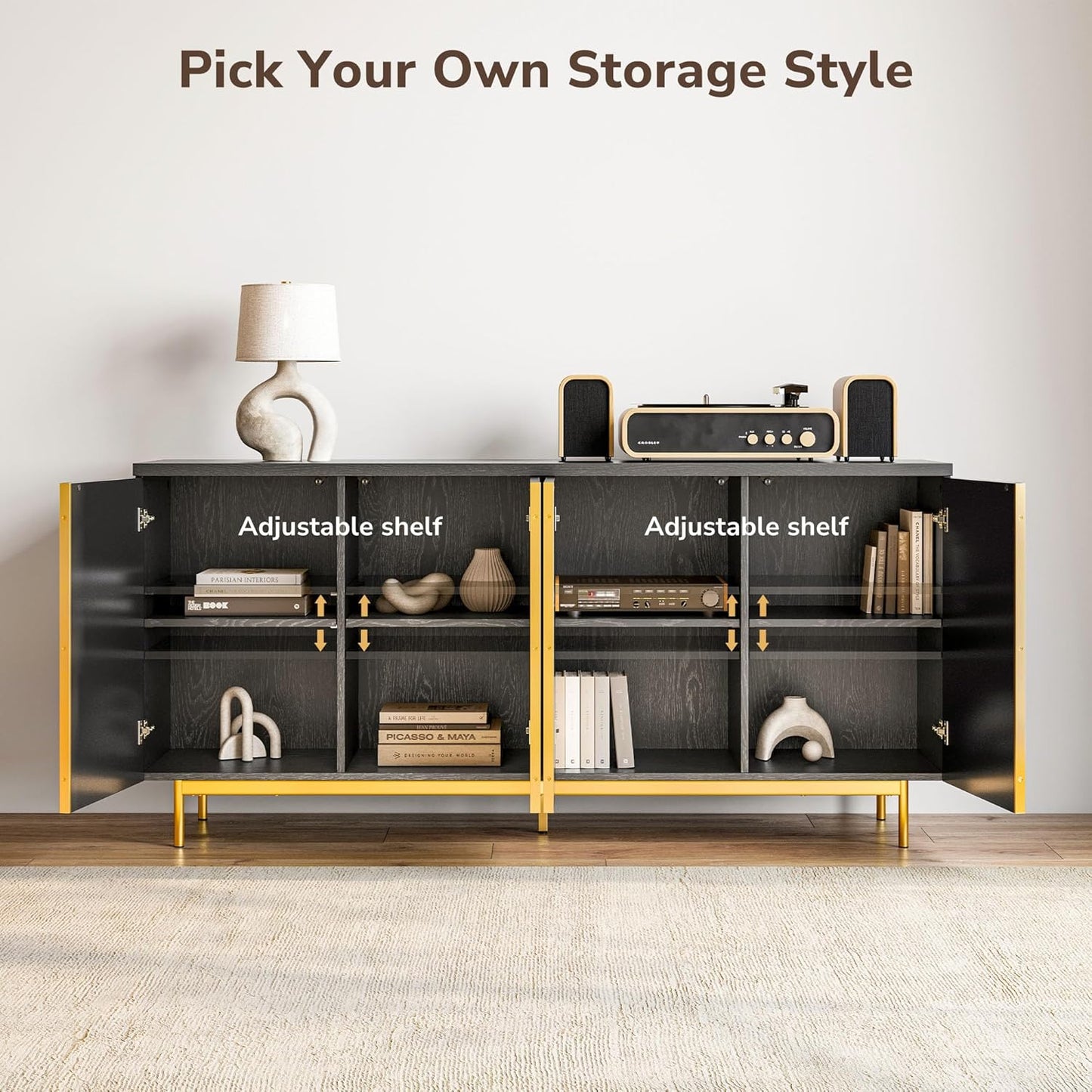 Sideboard Buffet Cabinet with Fluted Doors & Ample Storage
