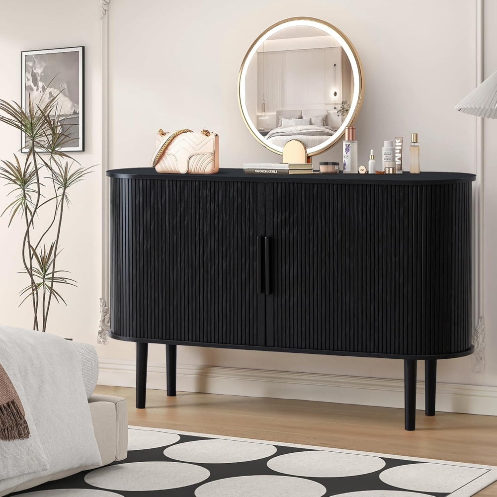 Credenza Sideboard Buffet Cabinet with Fluted Slide Doors