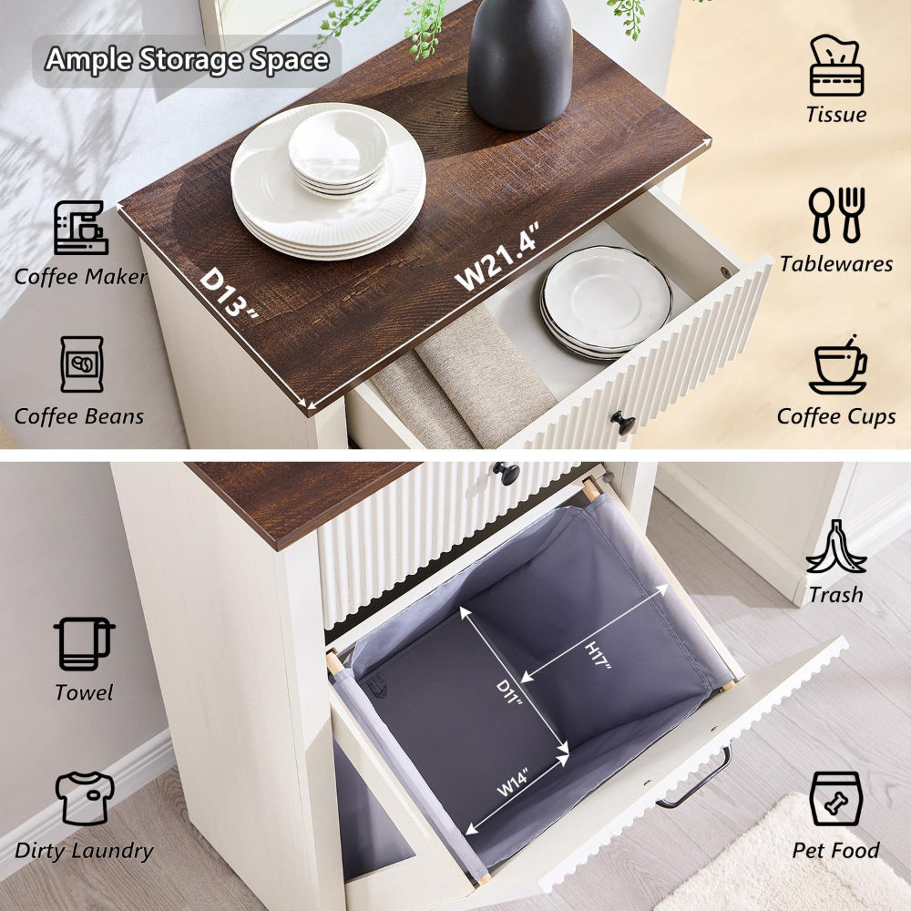 10 Gallon Tilt-Out Trash Can Cabinet with One Drawer & Fluted Design