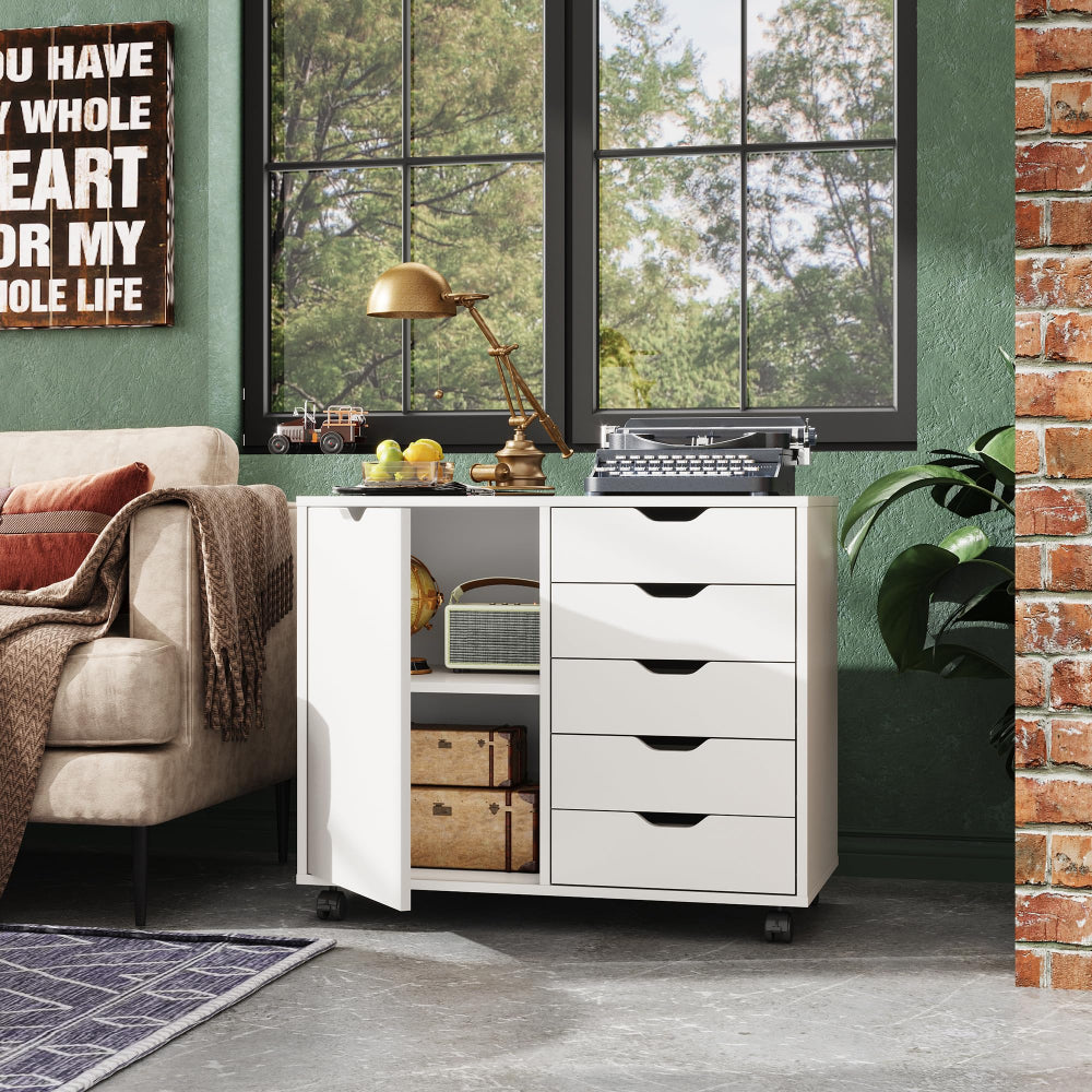 DEVAISE 5-Drawer Wood Dresser & Mobile Storage Cabinet