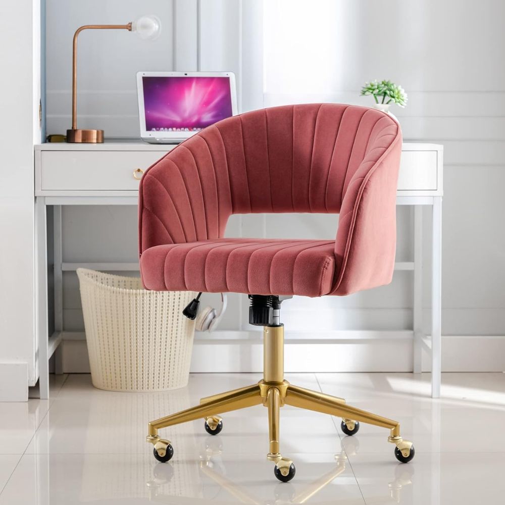 Swivel Velvet Tufted Armchair with Adjustable Gold Base