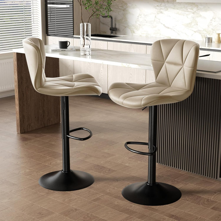 Set of 2 Faux Leather Bar Stool with Adjustable Height & 360 Swivel