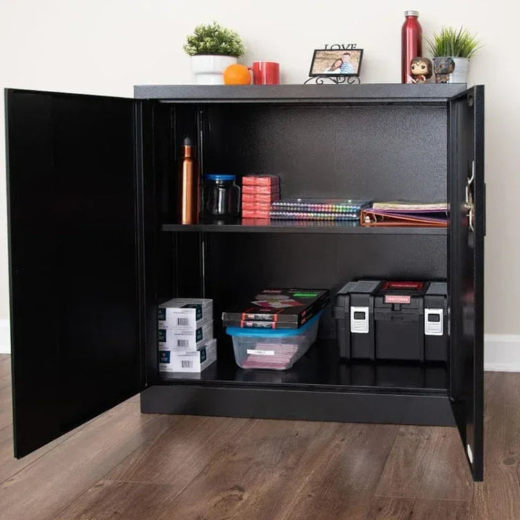 2 Shelf Metal Storage Cabinet on Wheels - Foldable & Spacious for Home & Office