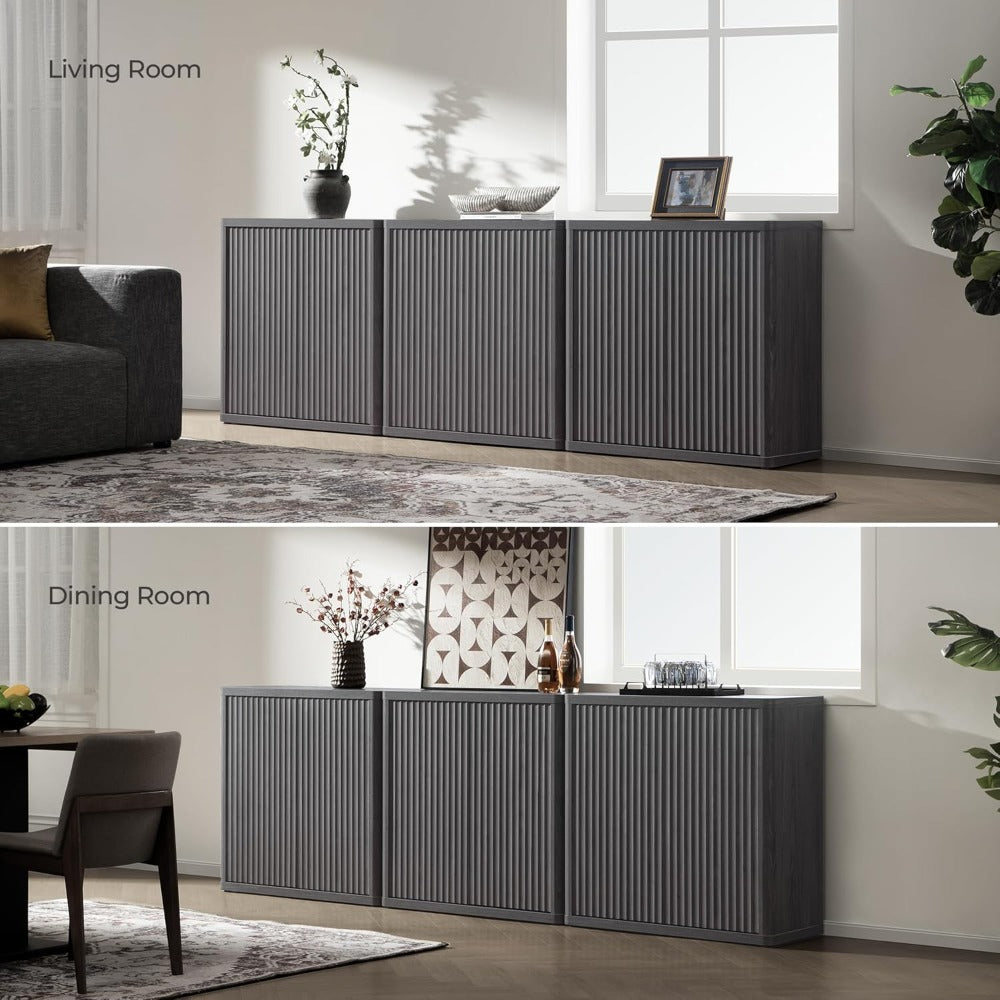 Modern Buffet Cabinet - Fluted Sideboard with Shelves & Doors