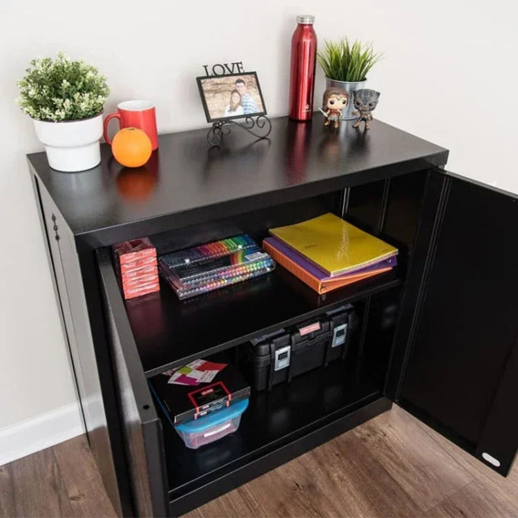 2 Shelf Metal Storage Cabinet on Wheels - Foldable & Spacious for Home & Office