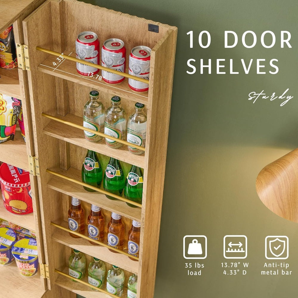Elegant Fluted Kitchen Hutch - 72" Tall Storage Cabinet