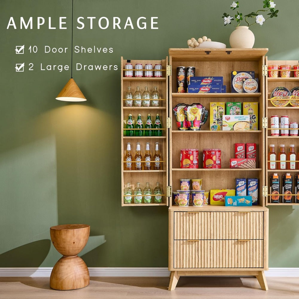 Elegant Fluted Kitchen Hutch - 72" Tall Storage Cabinet