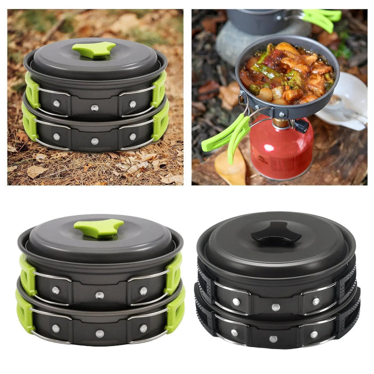 Cookware Set: Wrought Iron Pots & Pans with Foldable Handle for Outdoor Camping