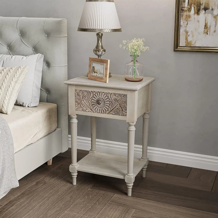 Vintage Nightstand MDF 2-Tier Table with Drawer & Shelf