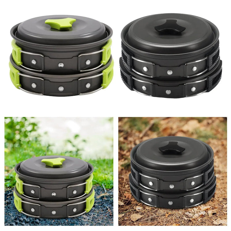 Cookware Set: Wrought Iron Pots & Pans with Foldable Handle for Outdoor Camping