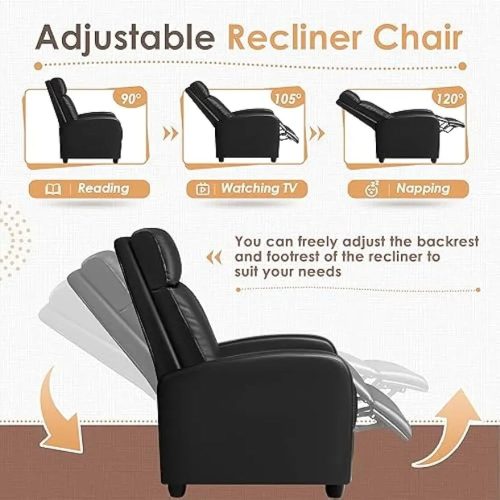 Recliner Chair Black PU Leather Adjustable with Footrest