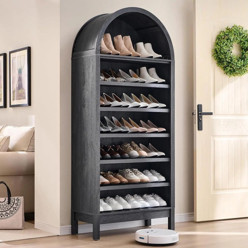 Tall Arched Shoe Cabinet - 71" 7-Tier Wooden Shoe Rack