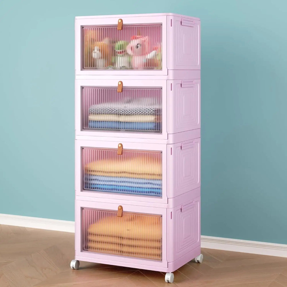 Stackable Plastic Storage Bins - 4 Tier, 23 QT with Wheels