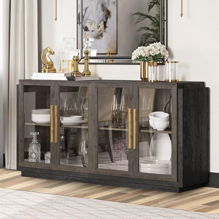 Sideboard Buffet Cabinet with Adjustable Shelves & Glass Display