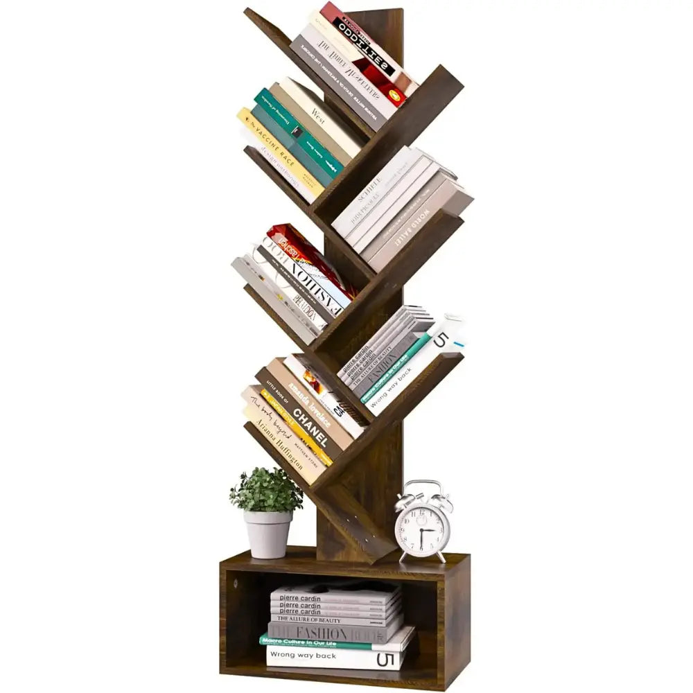 Wooden Tree Retro Floor Standing Bookcase Shelves Organizer