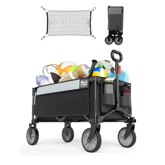 51'' Collapsible Wagon Cart with Cargo Net, 350Lbs Capacity with Adjustable Handle