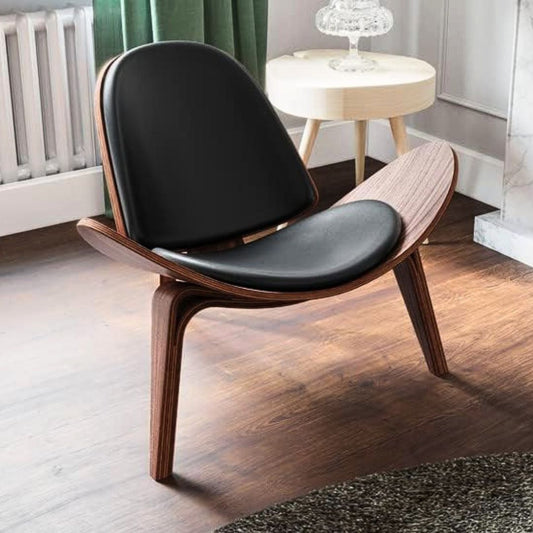 Faux Leather Walnut Tripod Accent Chair