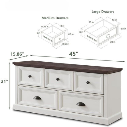 Farmhouse Wooden Dresser Bench Storage Chest with 5 Drawers
