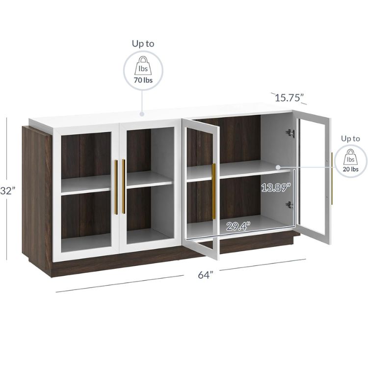 Sideboard Buffet Cabinet with Adjustable Shelves & Glass Display