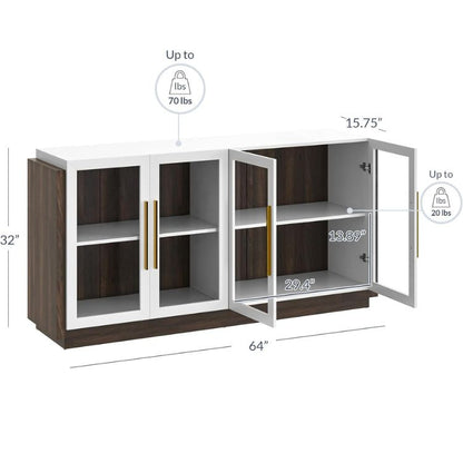 Sideboard Buffet Cabinet with Adjustable Shelves & Glass Display