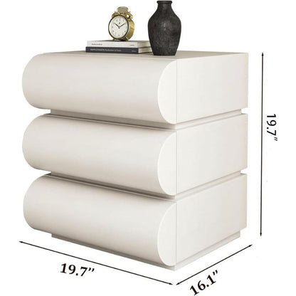 Leather Wrapped Nightstand with 3 Wooden Drawers & Curved Designed