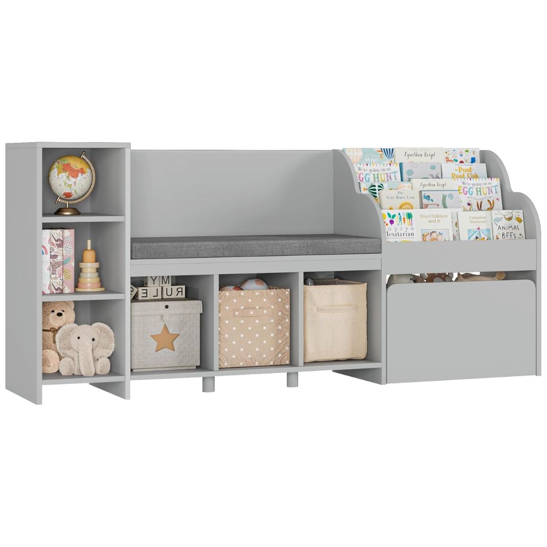 Kids Reading Nook with Seat Cushion Bench & Storage Box